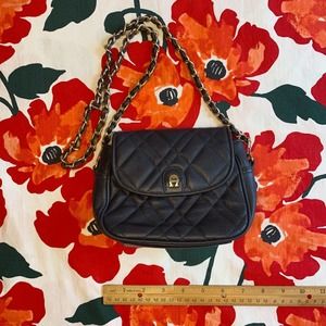 Etienne Aigner Vintage Navy Quilted Leather Shoulder Bag w/ Removable Chain